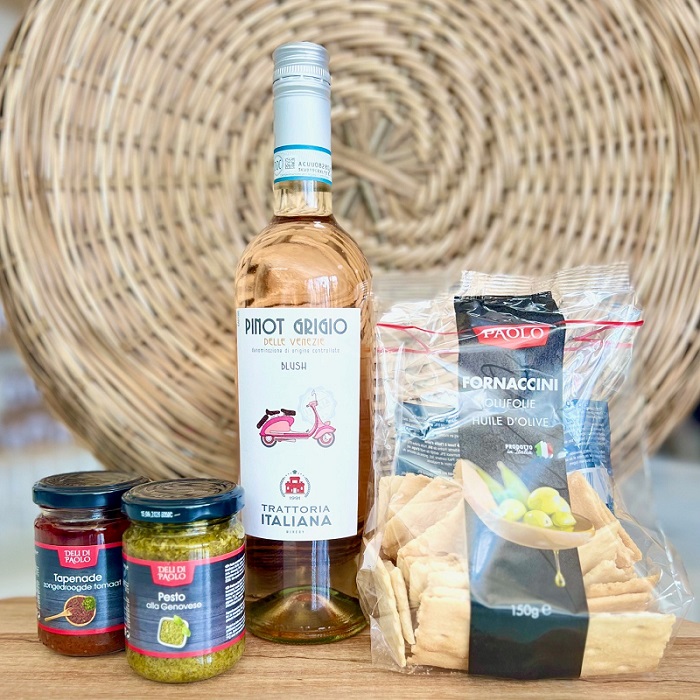 Giftset met plank - Italiaans borrelen Rosé wijn Pinot Grigio - 