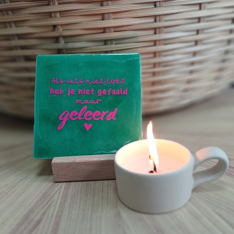 Originele tegeltjes inclusief houten standaardje Als iets niet lukt heb je niet gefaald - 