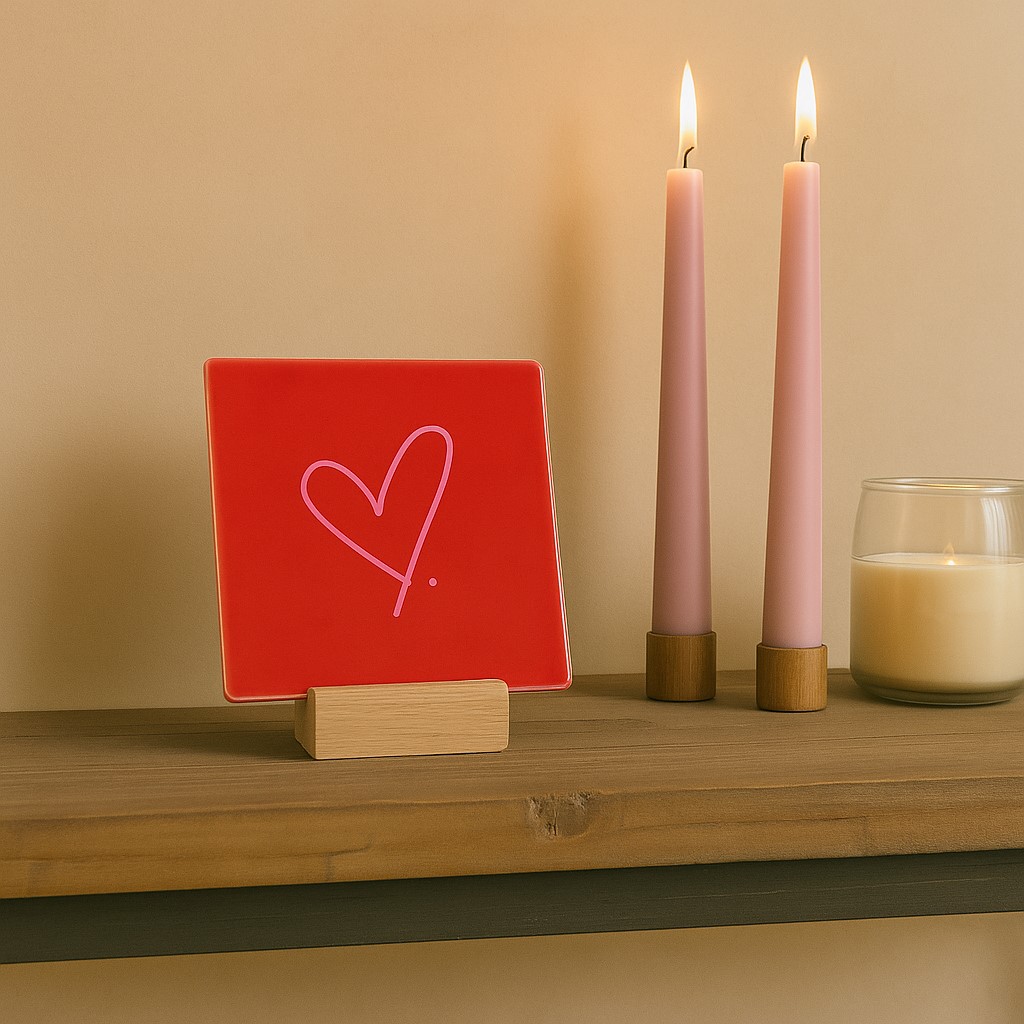 Originele tegeltjes inclusief houten standaardje Hartje - 