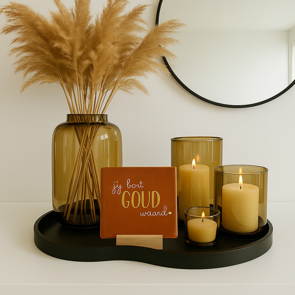 Originele tegeltjes inclusief houten standaardje Jij bent goud waard - 