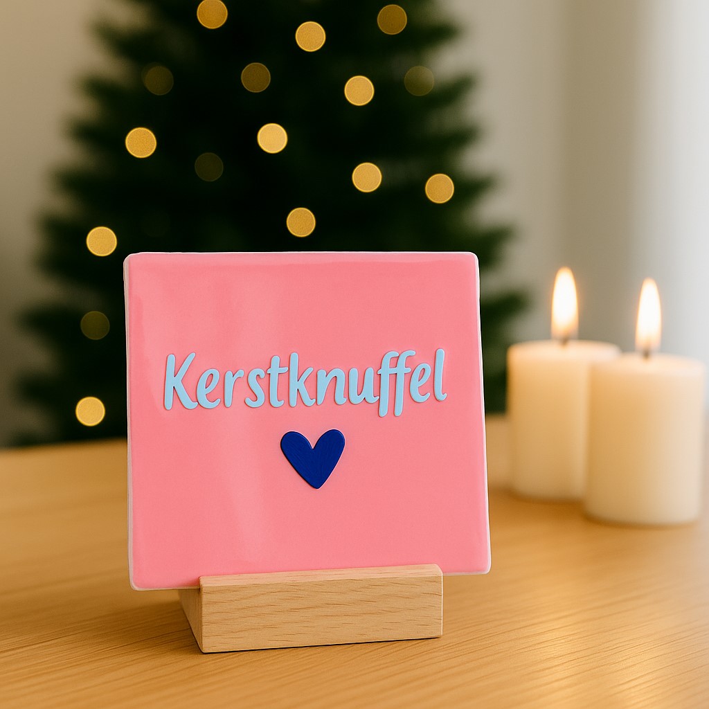 Originele tegeltjes inclusief houten standaardje Kerstknuffel - 