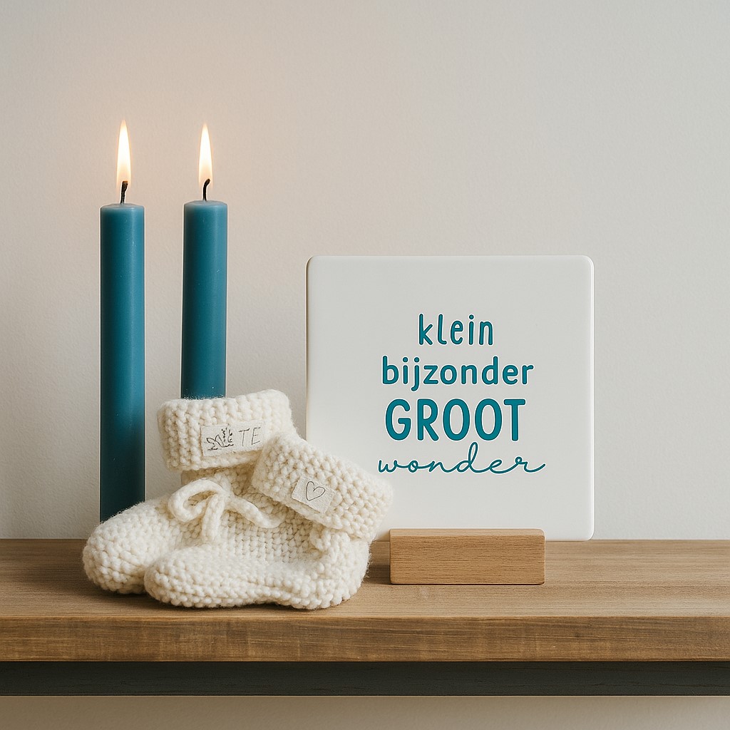 Originele tegeltjes inclusief houten standaardje Klein bijzonder GROOT wonder - 