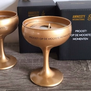 'Proost op de mooiste momenten' feestelijke kaars in champagneglas - 