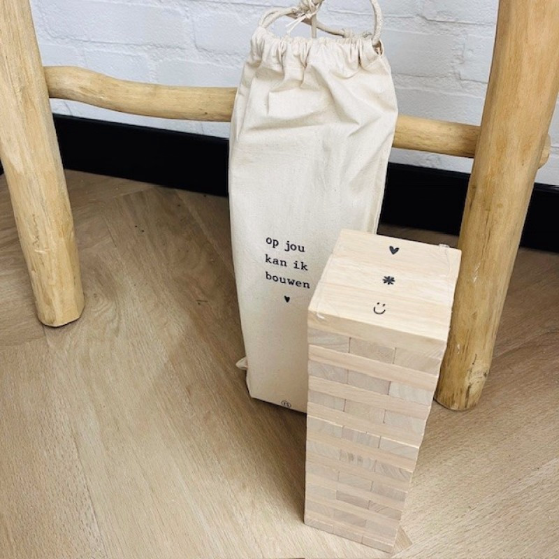 Houten jenga spelletje 'Op jou kan ik bouwen'