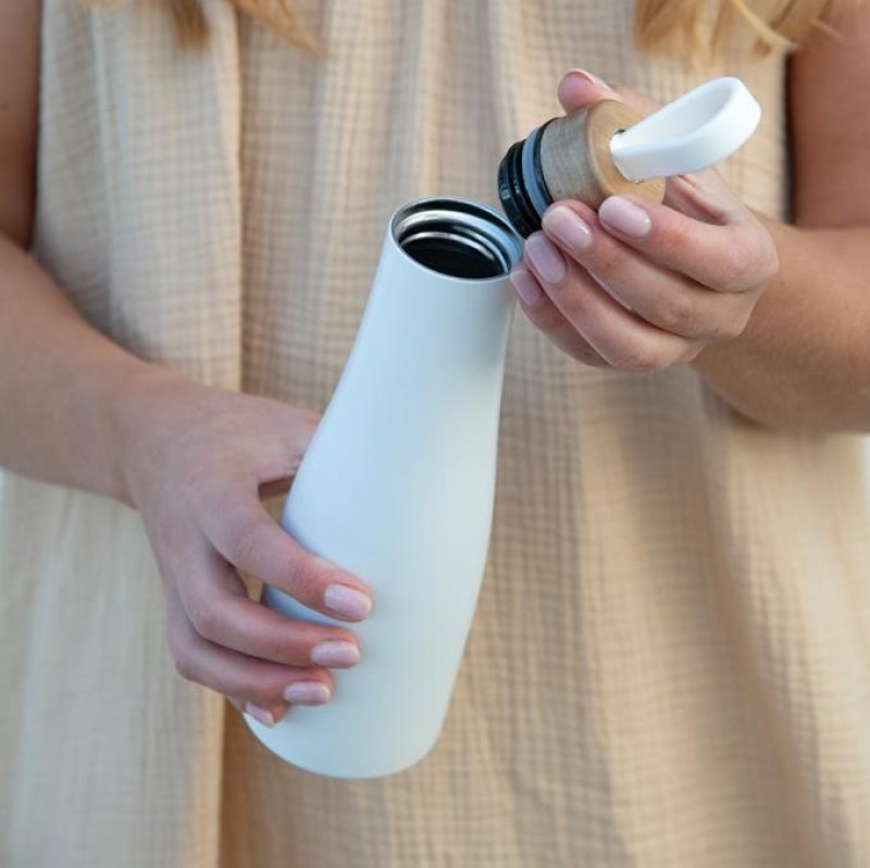 Stijlvolle witte thermosfles met hengsel