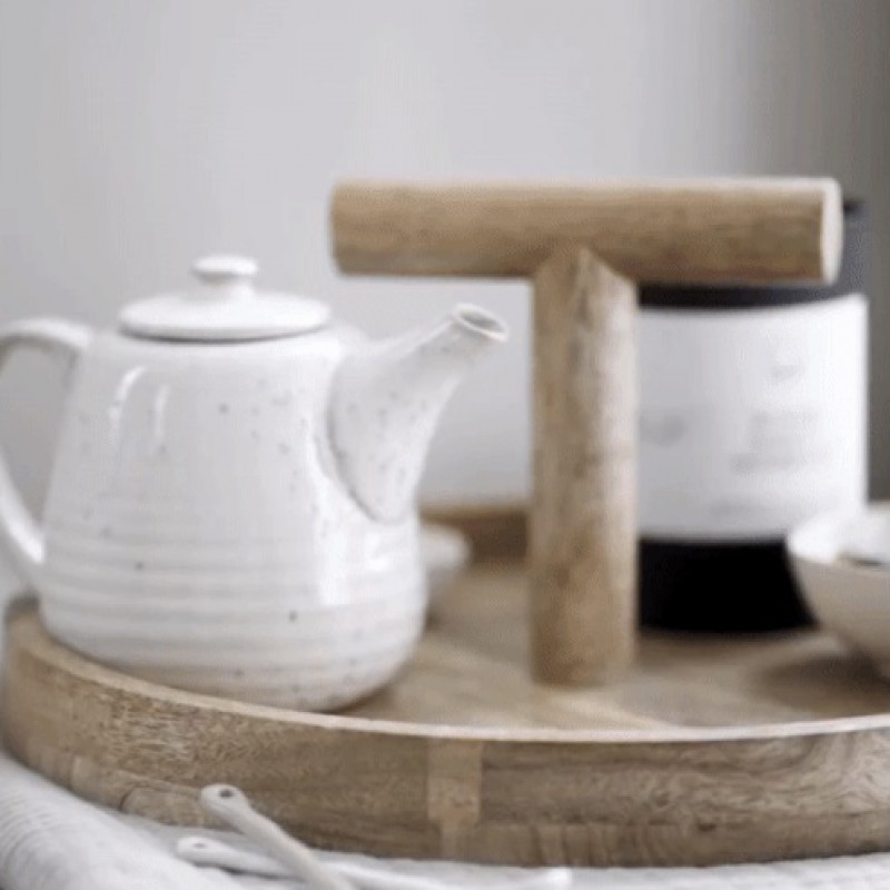 Ronde serveerplank met houten handvat