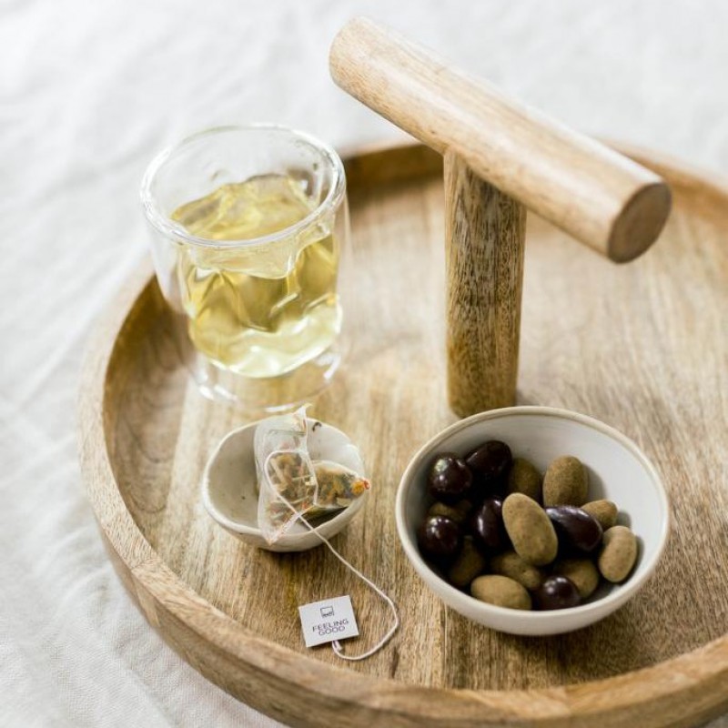 Ronde serveerplank met houten handvat
