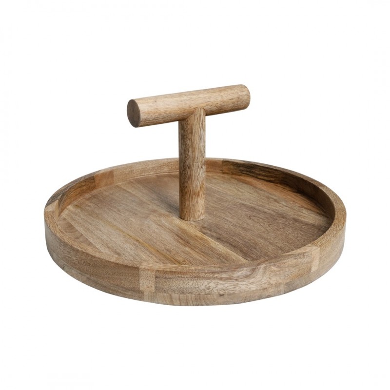 Ronde serveerplank met houten handvat